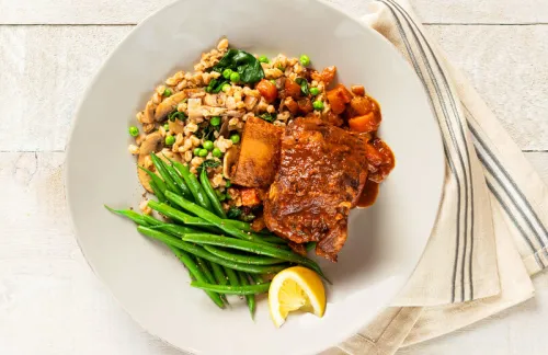 Tuscan braised short ribs with spinach & mushroom pilaf